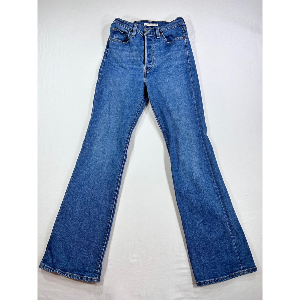 Levis Ribcage Boot High Rise Jeans Medium Wash Blue Size 29 Button Fly